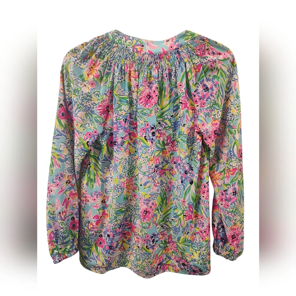 Lilly Pulitzer Multicolor Floral Smocked Neck ElsaBlouse